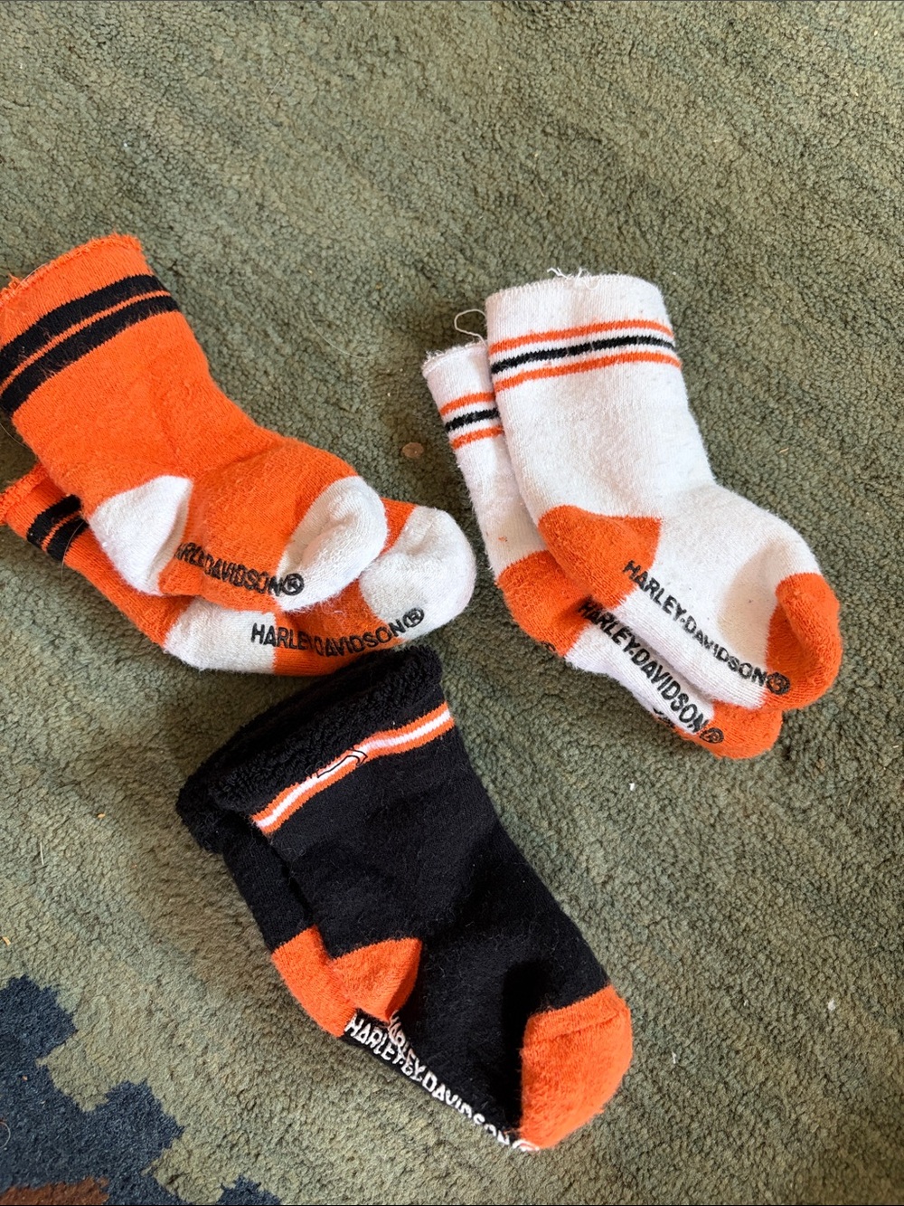 Harley-Davidson Orange, White & Black Baby Athletic Sock Trio